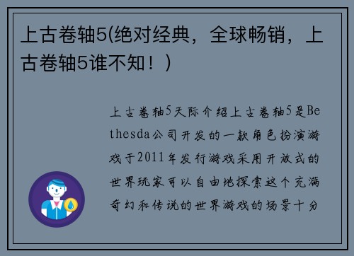 上古卷轴5(绝对经典，全球畅销，上古卷轴5谁不知！)